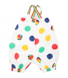 White dungarees for babykids with colorful circles