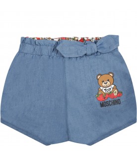 Light-blue short for baby girl with teddy bear