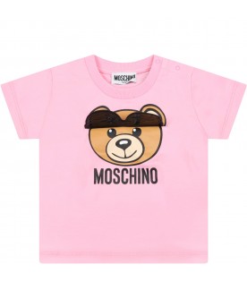 Pink t-shirt for baby girl with teddy bear