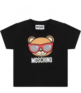 Black t-shirt for baby kids with teddy bear