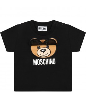 Black t-shirt for baby kids with teddy bear