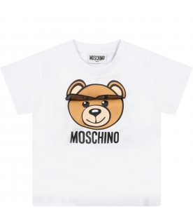 White t-shirt for baby kids with teddy bear