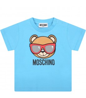 Light-blue t-shirt for baby boy with teddy bear