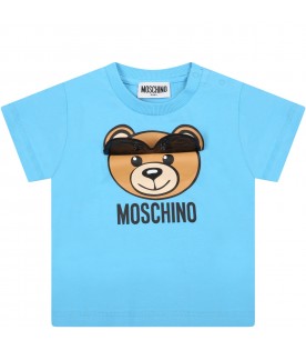 Light-blue t-shirt for baby boy with teddy bear