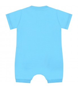 Light-blue romper for baby boy with teddy bear