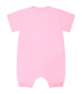Pink romper for baby girl with teddy bear