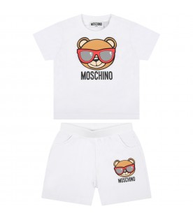 White set for baby boy with teddy bear