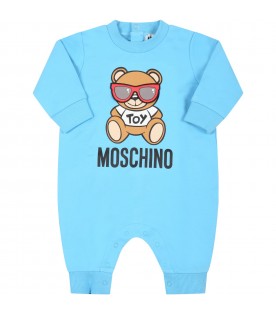 Light-blue babygrow for baby boy with teddy bear