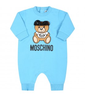Light-blue babygrow for baby boy with teddy bear