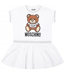White dress for baby girl with teddy bear