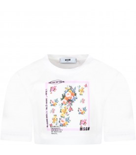 White t-shirt for girl with flowers