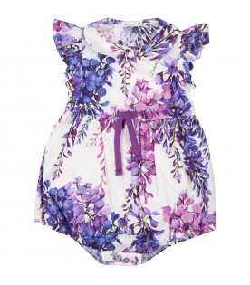 White romper for baby girl with wisteria
