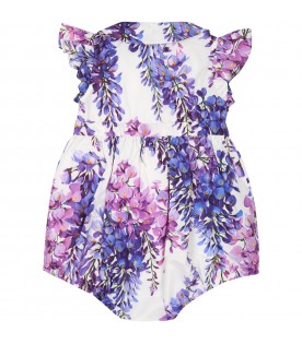 White romper for baby girl with wisteria