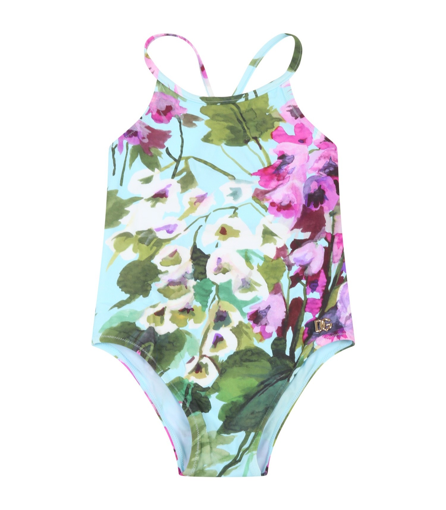 Dolce & Gabbana Kids Light-blue swimsuit for baby girl with cowbellflowers