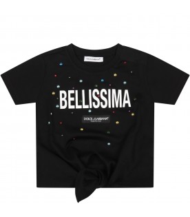 T-shirt nera per neonata con logo