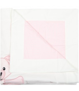 White blanket for baby girl with bear