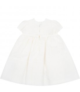 White dress for baby girl with pink logo