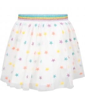 White skirt for girl with colorful stars