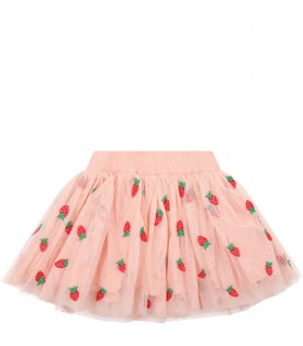 Pink skirt for baby girl with red strawberry