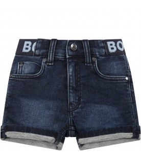 Blue short for baby boy with logos