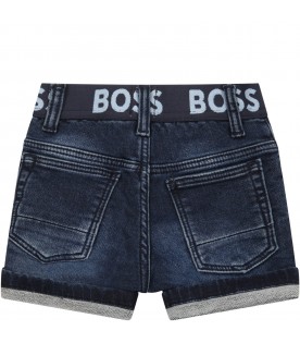 Blue short for baby boy with logos
