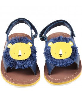 Sandali blu per neonato con leone