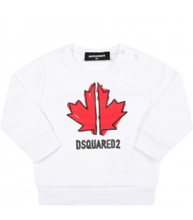White sweatshirt for baby boy with red maple leaf