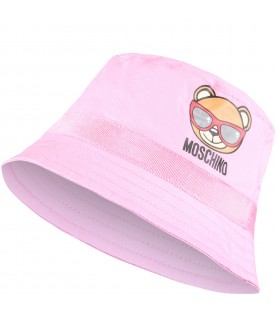 Pink cloche for baby girl with Teddy bear