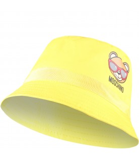 Yellow cloche for baby kids with Teddy bear