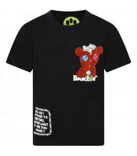 Black T-shirt for kids with bear and logo
