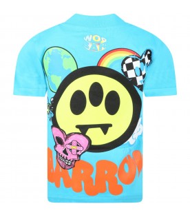Light-blue T-shirt for kids with iconic smiley and logo