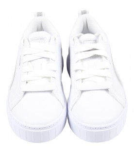 White sneakers for girl with silver logo