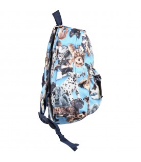 Light-blue backpack for kids with dogs