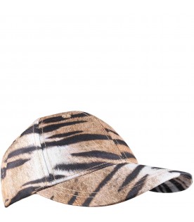Beige hat for kids with animal print