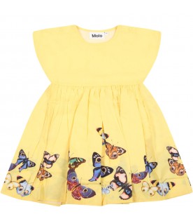 Yellow dress for baby girl with butterflies