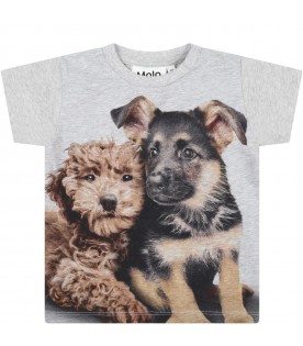 Grey t-shirt for baby kids with dogs