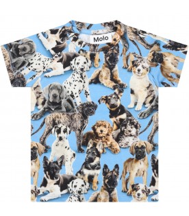 Light-blue t-shirt for babyb boy with dogs