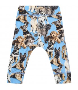 Light-blue trouser for baby boy with dogs