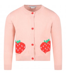Pink cardigan for girl with strawberries