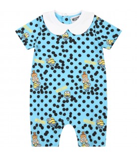 Light-blue romper for baby boy with logo and Minions