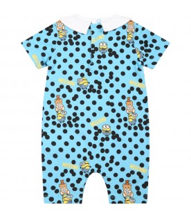Light-blue romper for baby boy with logo and Minions