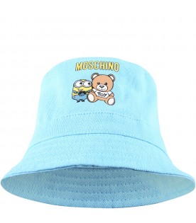 Light-blue cloche for baby boy with Minions and Teddy Bear