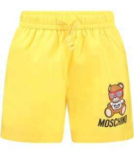 Yellow swim-trunks for boy with Teddy Bear