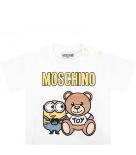White T-shirt for babykids with Teddy Bear and Minions