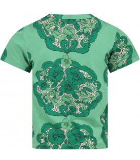 T-shirt verde per bambini con fiori