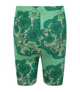 Green short for girl with flowers