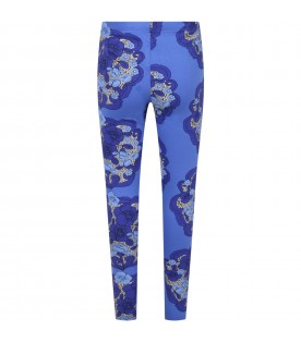 Blue leggings for girl with flowers