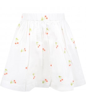 White skirt for girl with colorful cherries