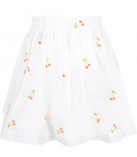 White skirt for girl with colorful cherries