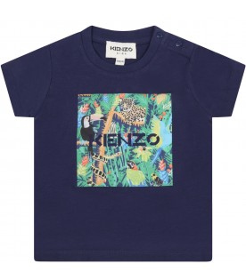 Blue t-shirt for baby boy with animals